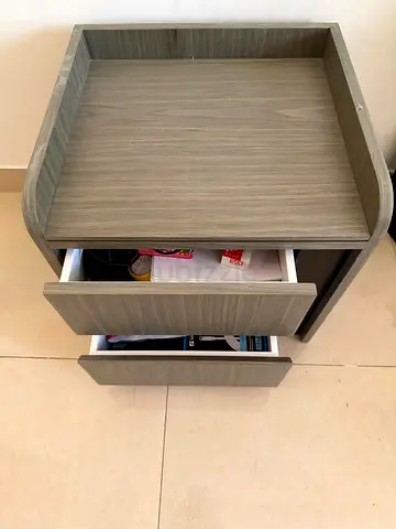 Wood-finish bedside table with two drawers