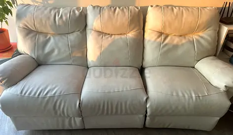 Comfortable 3 Seater White Leather Sofa Recliner