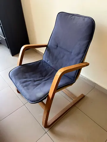 IKEA Poäng-style Wooden Frame Armchair with Gray Cushion