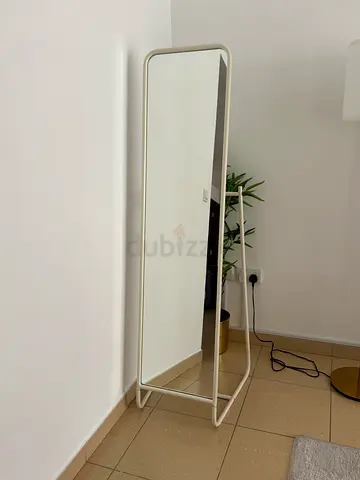 Full-Length Freestanding Mirror with Beige Metal Frame