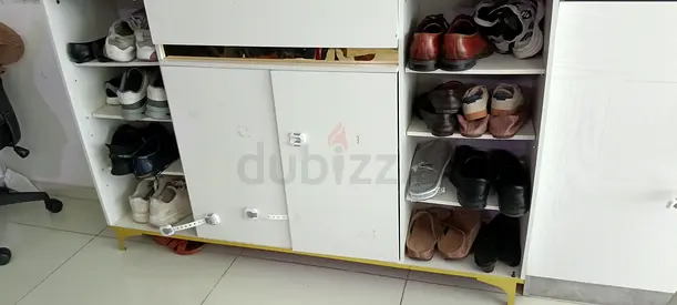 White Shoe Cabinet with Multiple Shelves - Good Condition