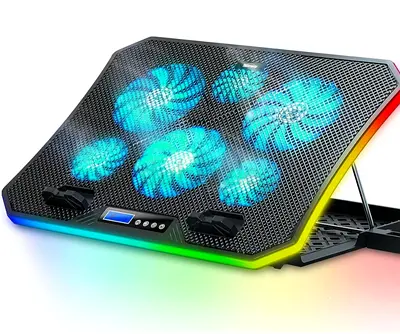 Adjustable RGB Laptop Cooling Pad with 5 Fans and LCD Controller