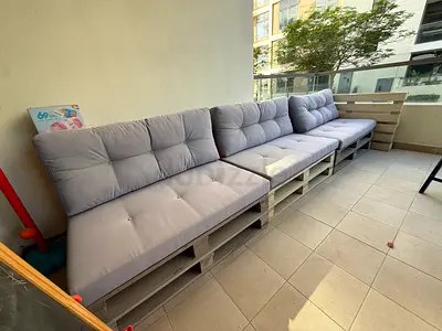 Custom Outdoor Pallet Sofa with Cushions - Long Corner Section