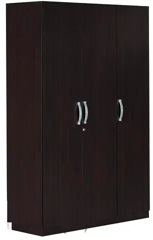 Dark Wood 3-Door Wardrobe / Armoire with Lock - Good Condition
