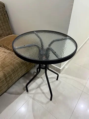 Small Round Glass-top Side Table with Metal Base