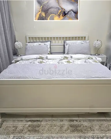 Wooden King Bed Set White colour IKEA like new