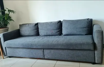 Grey 3-Seater Sofa Bed with Cushions - Good Condition