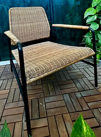 IKEA Wicker Rattan Lounge Chair with Black Metal Frame