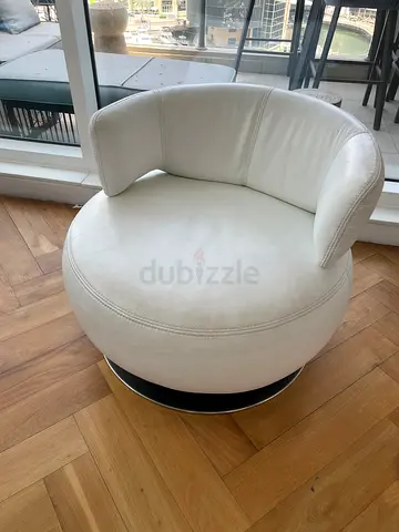 Round White Leather Swivel Accent Chair from Koala Living
