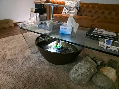 Glass Top Coffee Table with Built-in Indoor Water Feature