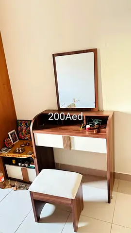 Compact Wooden Dressing Table with Stool and Mirror - Good Condition