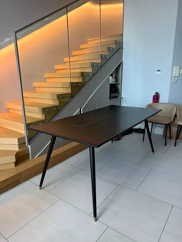 Luxury Modern Black Dining Table with gold inlays with Tapered Legs / Made for Tribe by Indigo
