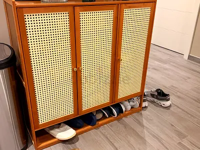 Wooden Shoe Cabinet with Rattan Doors - Compact Entryway Storage
