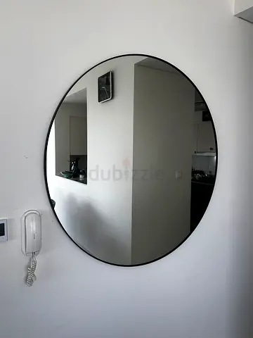 Large Round Wall Mirror with Slim Black Frame