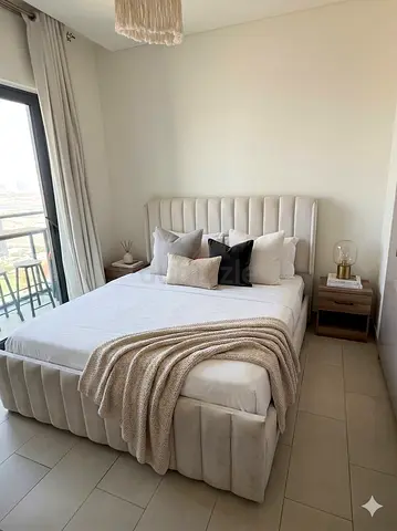 Minimalist Upholstered King Bed with Headboard and Base (White Beige)
