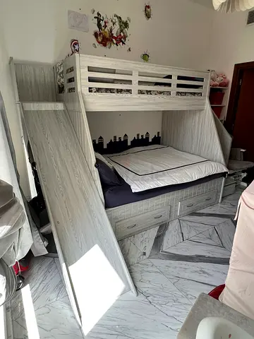 Premium Kids Wood Bunk Bed with Slide, Stairs  Storage + 2 Mattresses Included