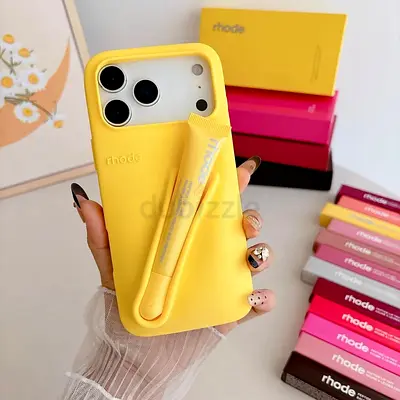iPhone (all models from 12 to 17 ) with Yellow Rhode Silicone Case (with attached lip gloss holder)