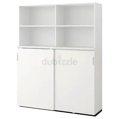 GALANT White Storage Cabinet with Open Shelves and Sliding Doors