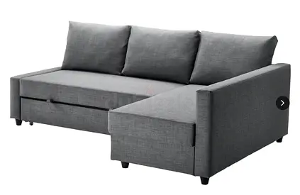 SOFÁ BED L-shaped grey fabric sofa bed  with storage and chaise FRIHETEN IKEA