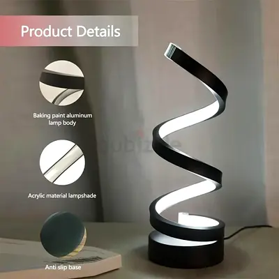 Modern Spiral LED Table Lamp - Black Acrylic Base
