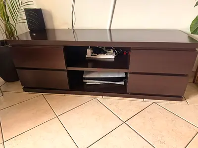 Modern Dark Wood TV Stand with Storage