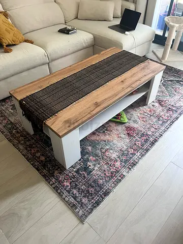 Wood Coffee Table with Storage - Light Oak Top  White Base