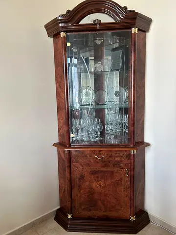 Classic Wooden Corner Display Cabinet with Glass Doors