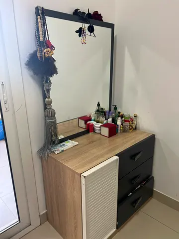 Modern Dressing Table with Large Mirror and Three Drawers and one extra door drawer.it is rarely use