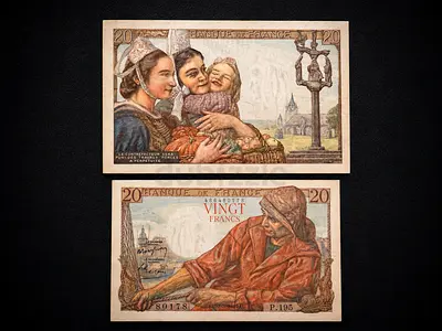 Vintage French 20 Franc Banknotes (Vingt Francs)