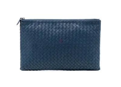 Bottega Navy woven leather zip clutch/folio