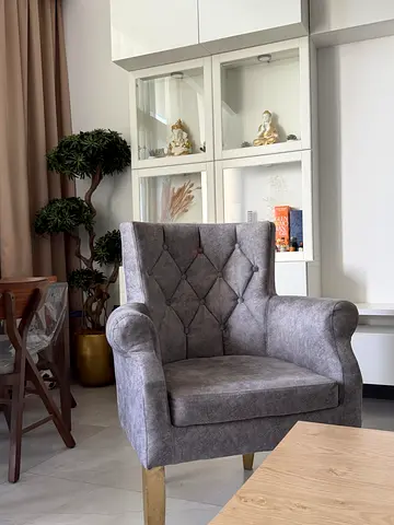 Grey Sofa Armchair with Wooden Legs