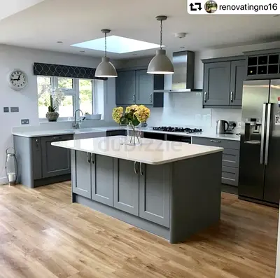 Modern Grey Kitchen Island with Quartz Top