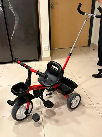 Red Xplorer Push Trike with Parent Handle — Good Condition