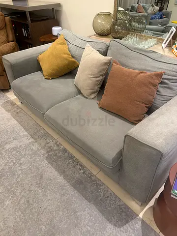 Modern Gray Fabric Sofa with Accent Pillows