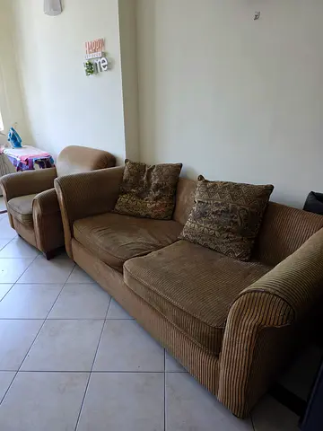 2-Seater Sofa and Armchair Set in Beige Corduroy - Good Condition