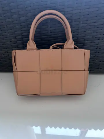 Beige woven square mini tote bag - compact everyday handbag