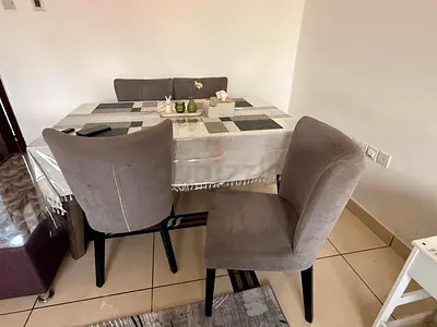 Grey Upholstered Dining Chairs (Set of 4 ) with Wooden Legs