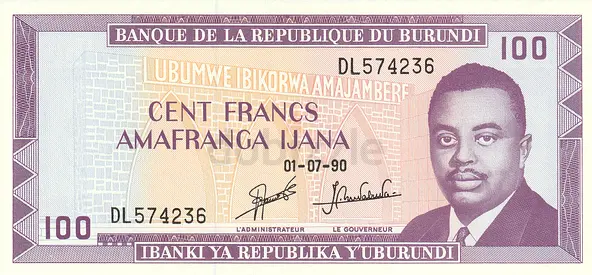BURUNDI 100 FRANCS BANKNOTE 1990