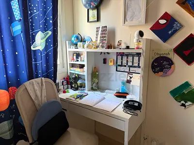 IKEA white kids study desk with hutch and chair - good condition. Ready to sell after 1st July