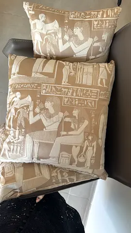 Set of 3 Beige Egyptian Pattern Decorative Cushions