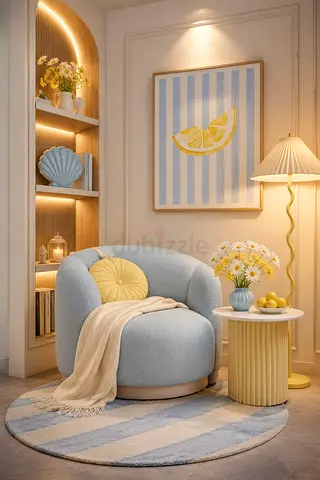 Modern Light Blue Swivel Armchair
