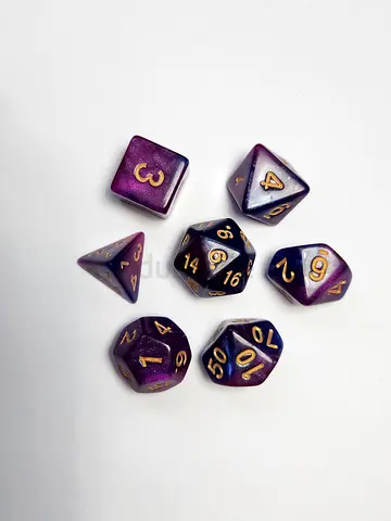 Set of 7 Polyhedral RPG Dice - Purple/Black with Gold Numbers