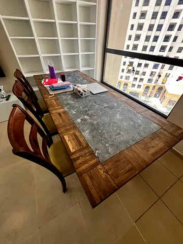 Solid Wood Dining Table with Chairs and Bench – Modern Rustic Style