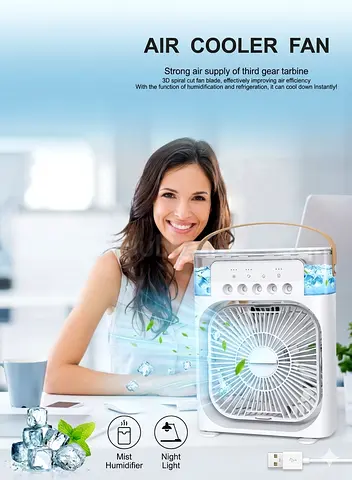 Portable Air Cooler with Ice Tray 3 Speed Fan 5 Hole Mist Spray and 7 Color LED مروحه بالثلج