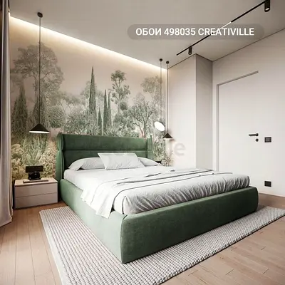 Modern Green Fabric Upholstered Bed Frame