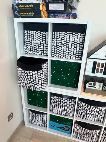White 9-Cube Storage Shelving Unit with Fabric Bins