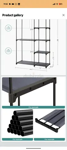 Open Wardrobe / Shelving Unit - Black Metal Frame