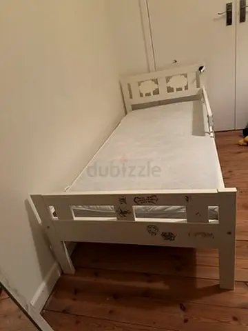 IKEA White wooden toddler bed with mattress - good condition