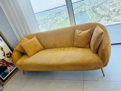Modern Curved 3-Seater Sofa in Mustard Yellow