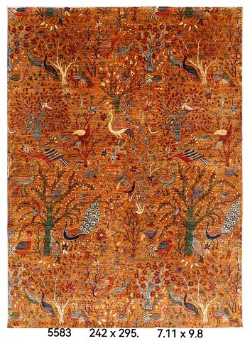 2.5 x 3 | floral brids Ornate Tree of Life Rug with Bird Motifs afghan wool handmade living room rug